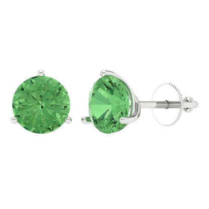 4 ctw Green Zirconia Studs Earrings | 8.0mm Round Cut White Gold Screw back | April Birthstone