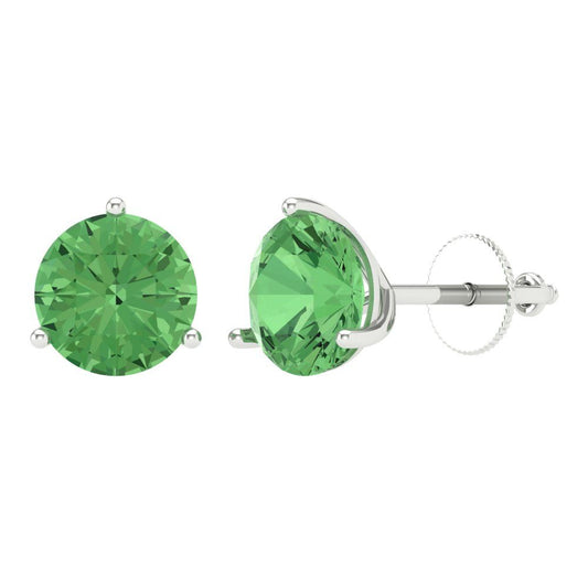 4 ctw Green Zirconia Studs Earrings | 8.0mm Round Cut White Gold Screw back | April Birthstone