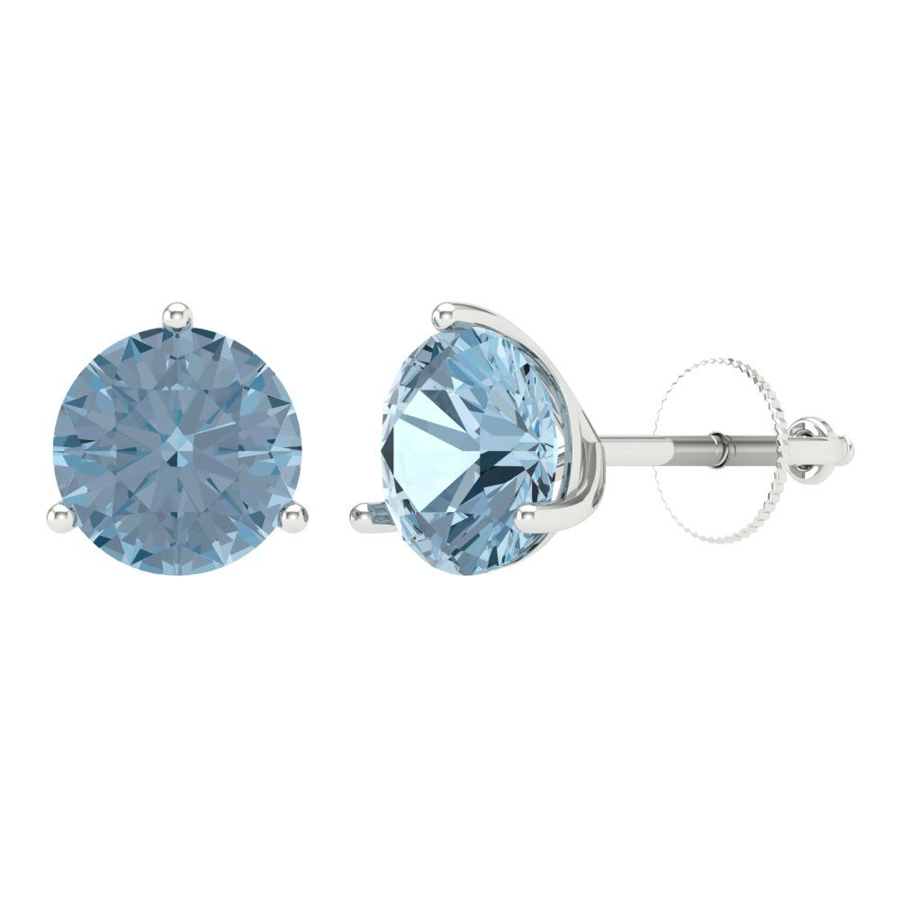 4 ctw Swiss Blue Topaz Studs Earrings | 8.0mm Round Cut White Gold Screw back | December Birthstone
