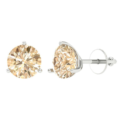 4 ctw Morganite Studs Earrings | 8.0mm Round Cut White Gold Screw back | February Birthstone