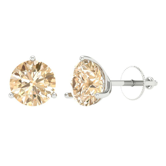 4 ctw Morganite Studs Earrings | 8.0mm Round Cut White Gold Screw back | February Birthstone
