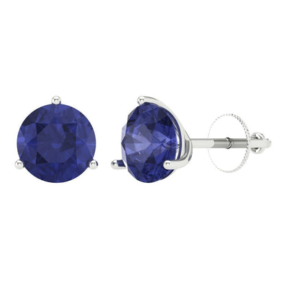 4 ctw Tanzanite Studs Earrings | 8.0mm Round Cut White Gold Screw back | December Birthstone