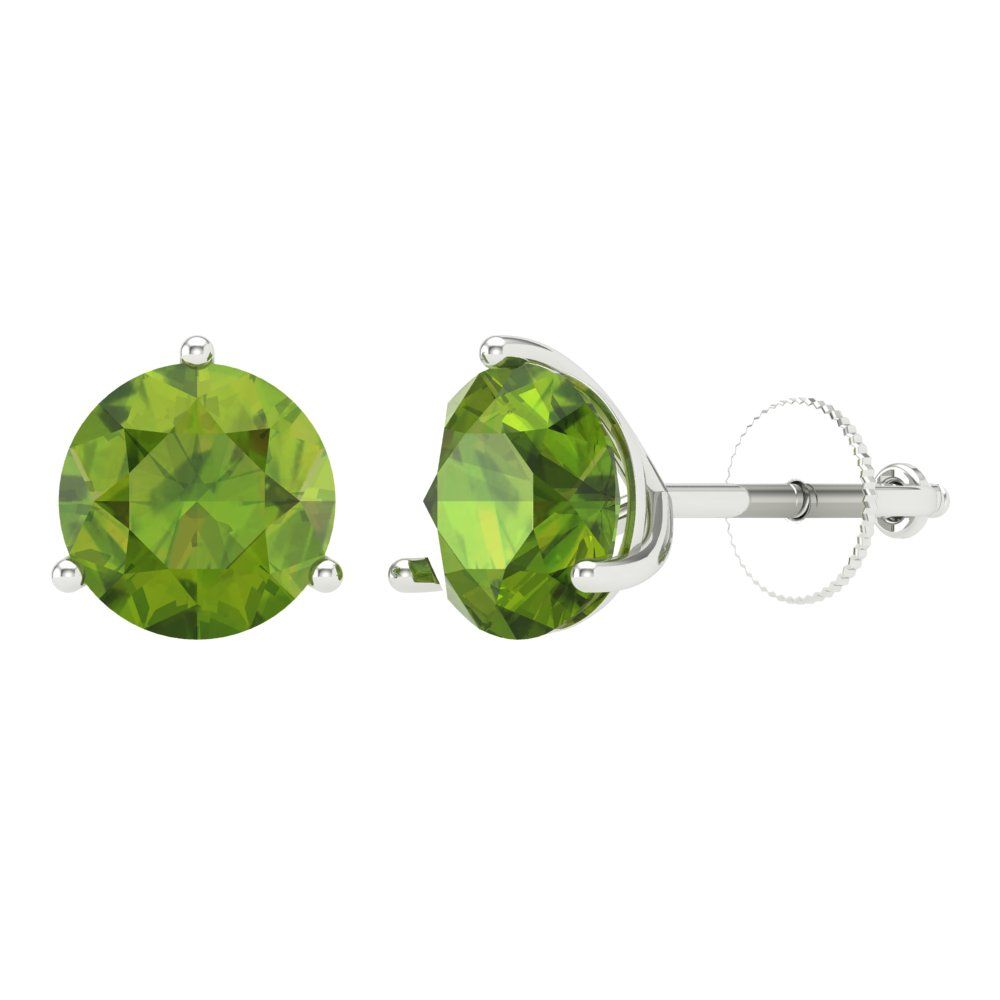 4 ctw Peridot Studs Earrings | 8.0mm Round Cut White Gold Screw back | August Birthstone