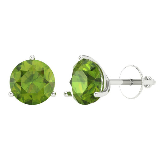 4 ctw Peridot Studs Earrings | 8.0mm Round Cut White Gold Screw back | August Birthstone