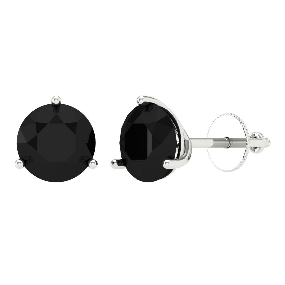 4 ctw Onyx Studs Earrings | 8.0mm Round Cut White Gold Screw back | July Birthstone