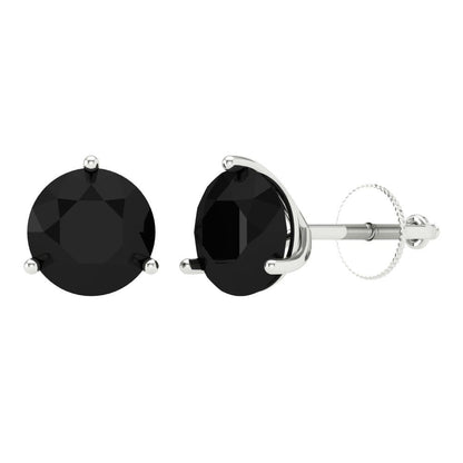 4 ctw Onyx Studs Earrings | 8.0mm Round Cut White Gold Screw back | July Birthstone