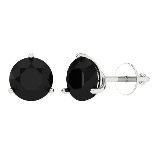 4 ctw Onyx Studs Earrings | 8.0mm Round Cut White Gold Screw back | July Birthstone