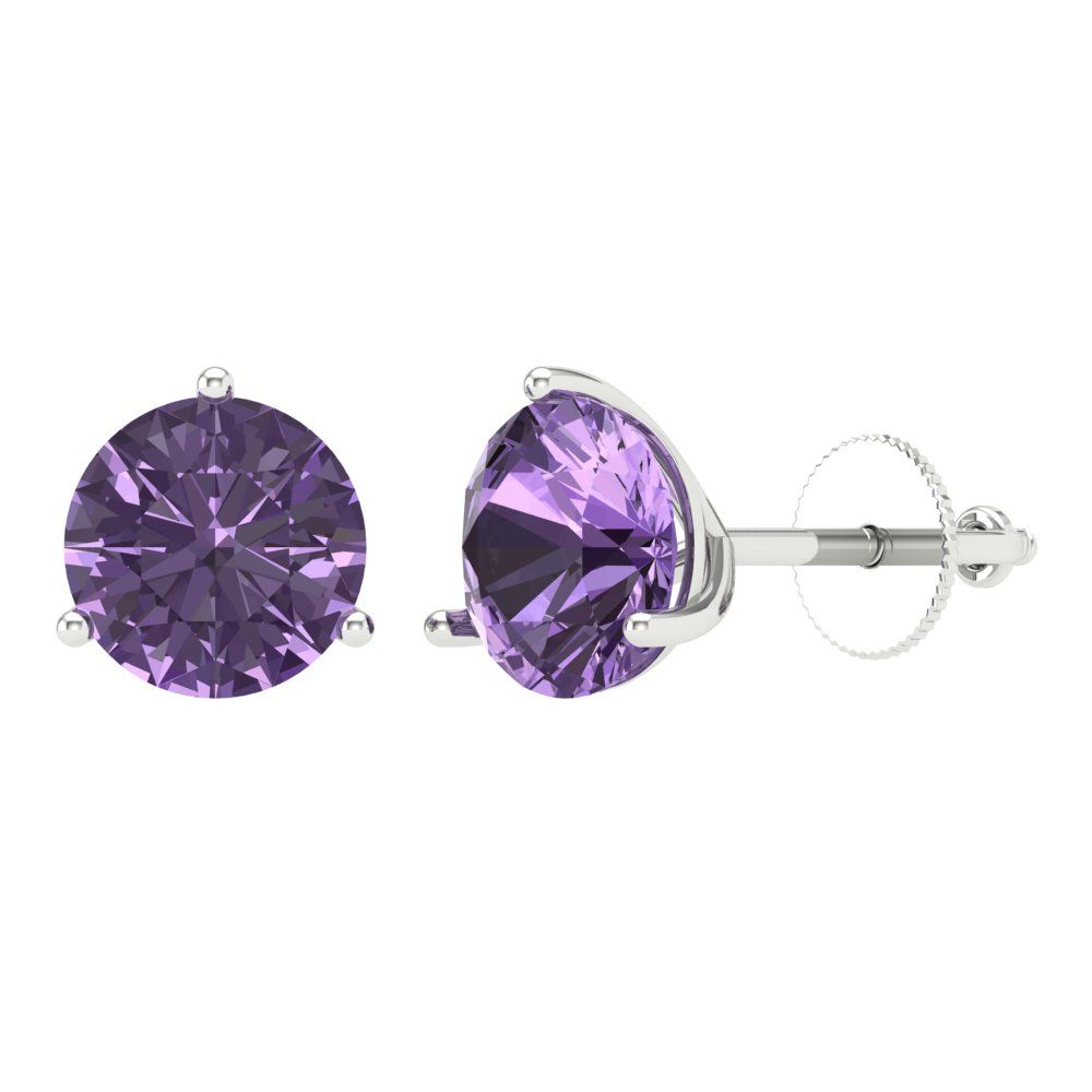 4 ctw Alexandrite Studs Earrings | 8.0mm Round Cut White Gold Screw back | June Birthstone