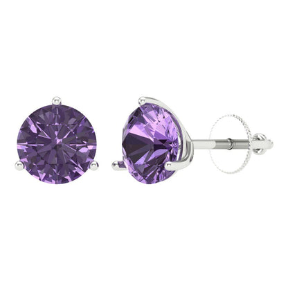 4 ctw Alexandrite Studs Earrings | 8.0mm Round Cut White Gold Screw back | June Birthstone