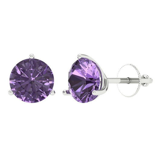 4 ctw Alexandrite Studs Earrings | 8.0mm Round Cut White Gold Screw back | June Birthstone