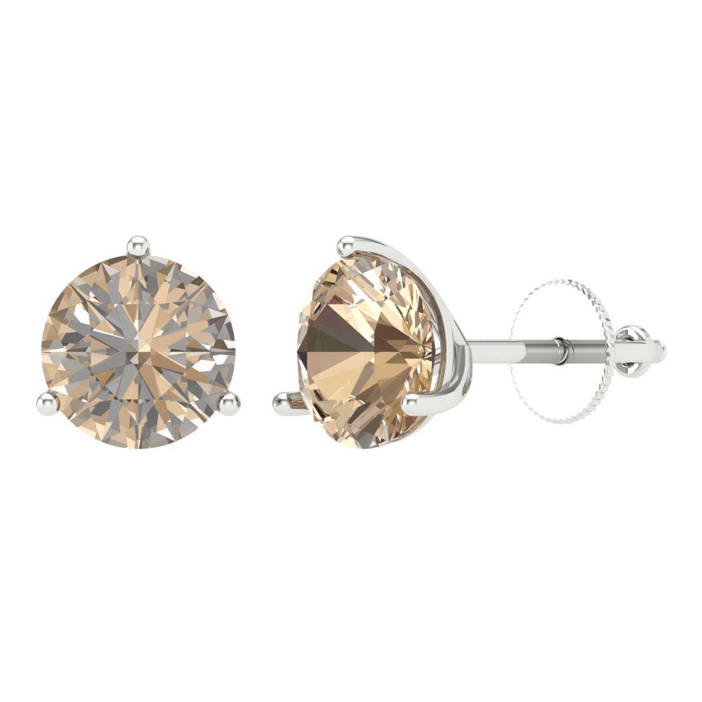 4 ctw Yellow Moissanite Studs Earrings | 8.0mm Round Cut White Gold Screw back | April Birthstone
