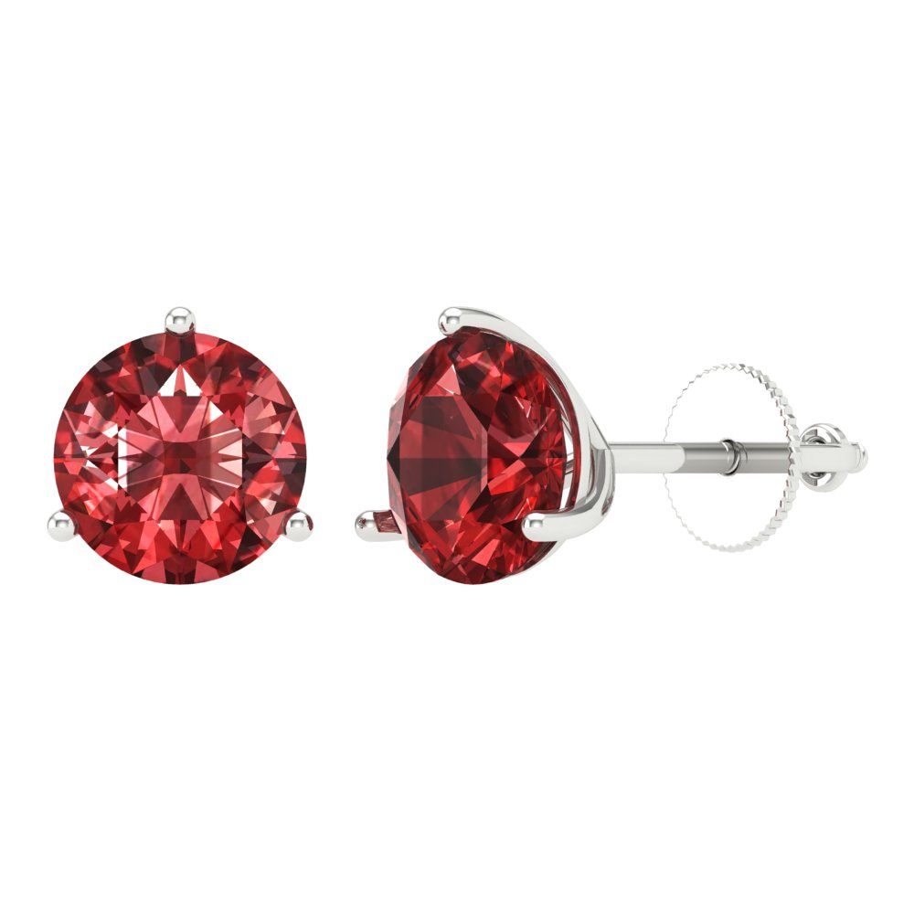 4 ctw Garnet Studs Earrings | 8.0mm Round Cut White Gold Screw back | January Birthstone