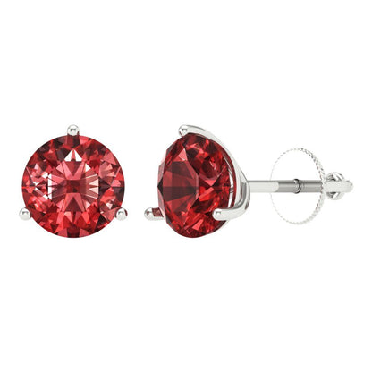 4 ctw Garnet Studs Earrings | 8.0mm Round Cut White Gold Screw back | January Birthstone