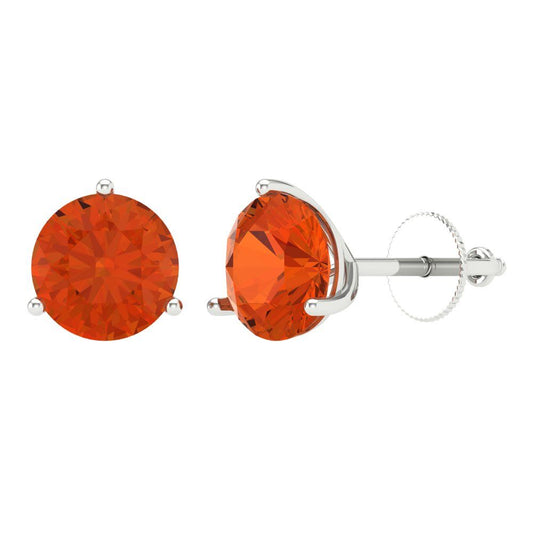 4 ctw Red Zirconia Studs Earrings | 8.0mm Round Cut White Gold Screw back | April Birthstone