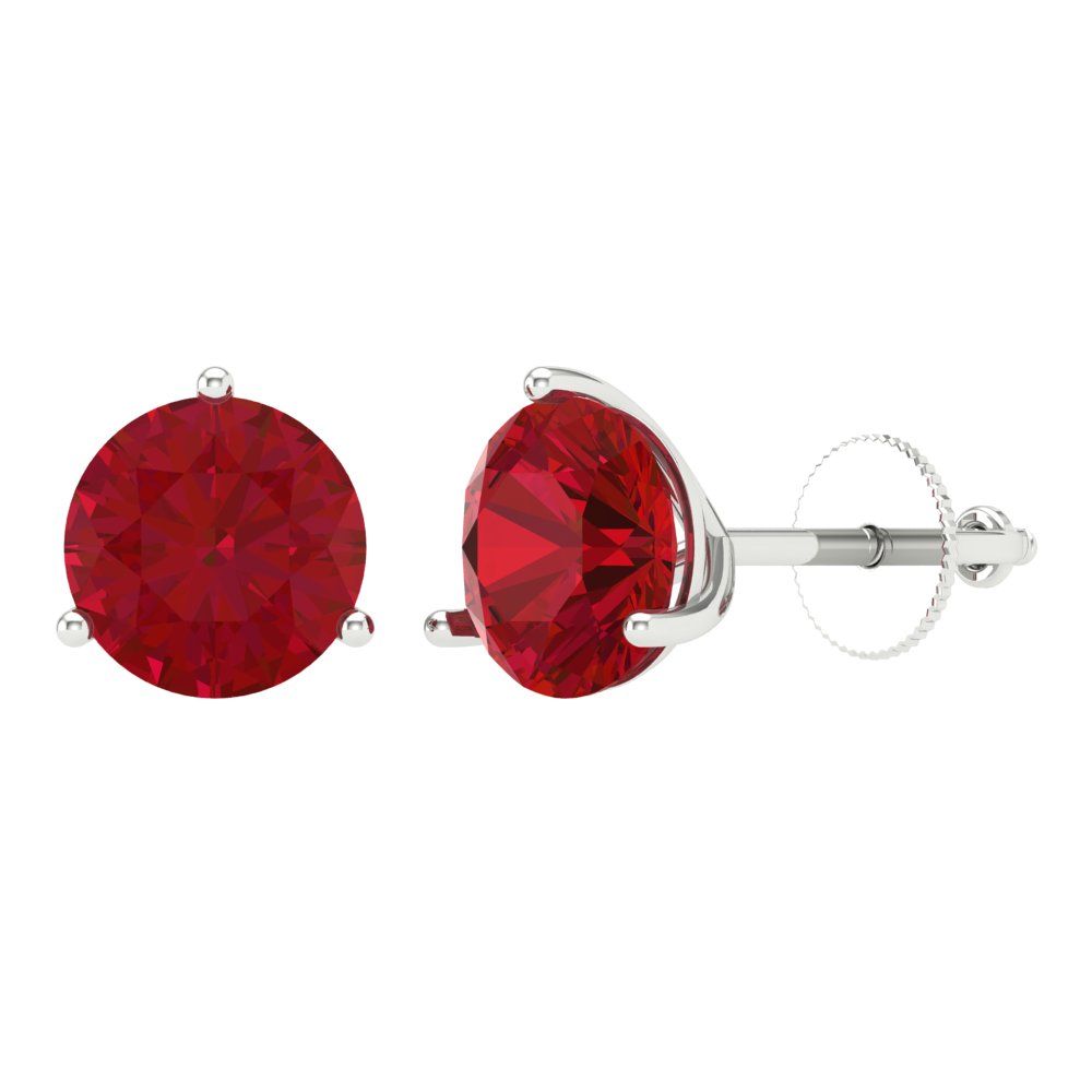 4 ctw Pink Tourmaline Studs Earrings | 8.0mm Round Cut White Gold Screw back | April Birthstone