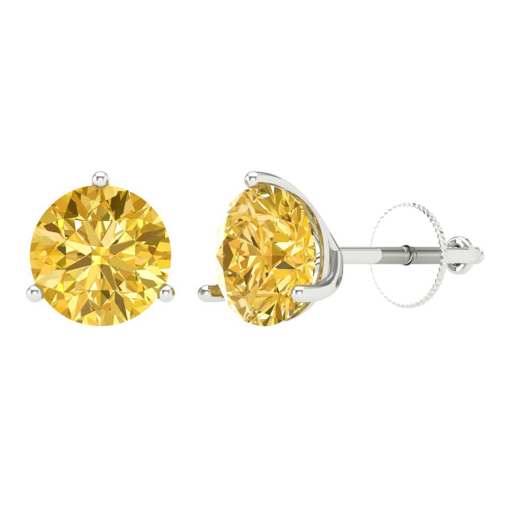 4 ctw Citrine Studs Earrings | 8.0mm Round Cut White Gold Screw back | November Birthstone