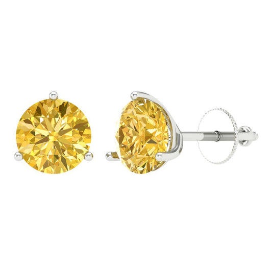 4 ctw Citrine Studs Earrings | 8.0mm Round Cut White Gold Screw back | November Birthstone