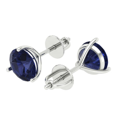 4 ctw Blue Sapphire Studs Earrings | 8.0mm Round Cut White Gold Screw back | September Birthstone