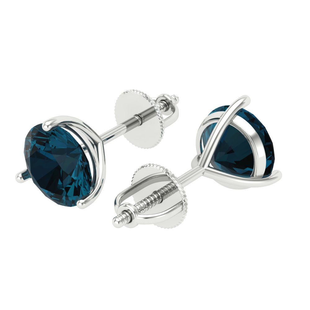 4 ctw London Blue Topaz Studs Earrings | 8.0mm Round Cut White Gold Screw back | December Birthstone