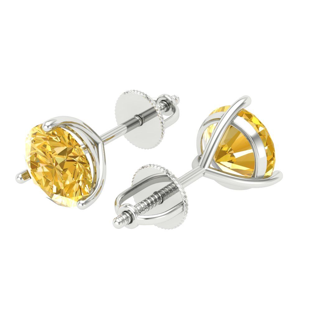 4 ctw Yellow Zirconia Studs Earrings | 8.0mm Round Cut White Gold Screw back | April Birthstone