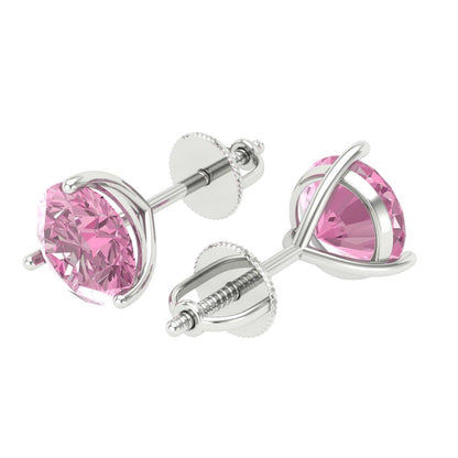 4 ctw Pink Zirconia Studs Earrings | 8.0mm Round Cut White Gold Screw back | April Birthstone