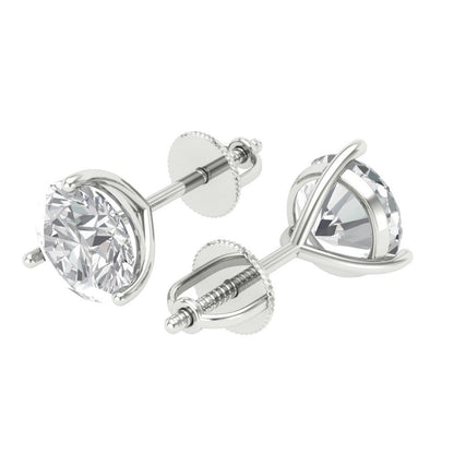 4 ctw Moissanite Studs Earrings | 8.0mm Round Cut White Gold Screw back | April Birthstone