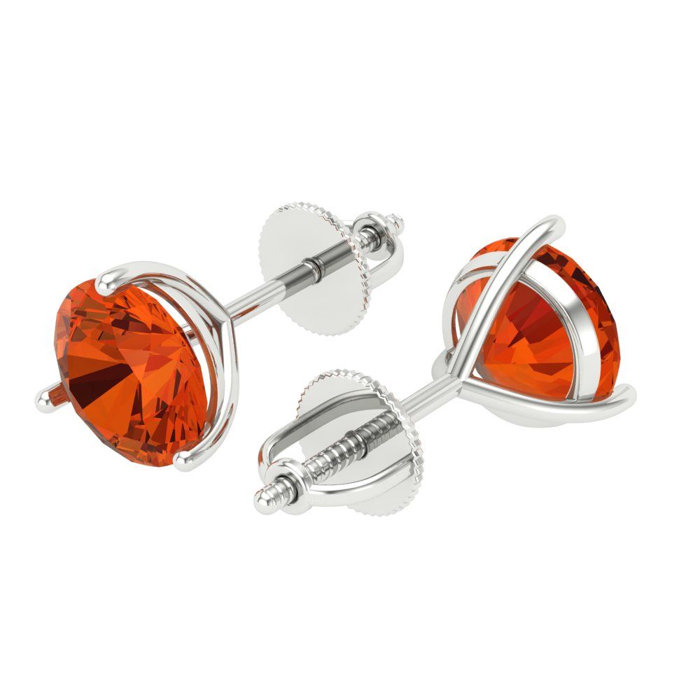 4 ctw Red Zirconia Studs Earrings | 8.0mm Round Cut White Gold Screw back | April Birthstone