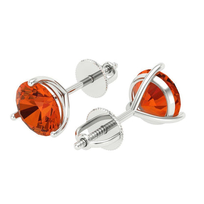 4 ctw Red Zirconia Studs Earrings | 8.0mm Round Cut White Gold Screw back | April Birthstone