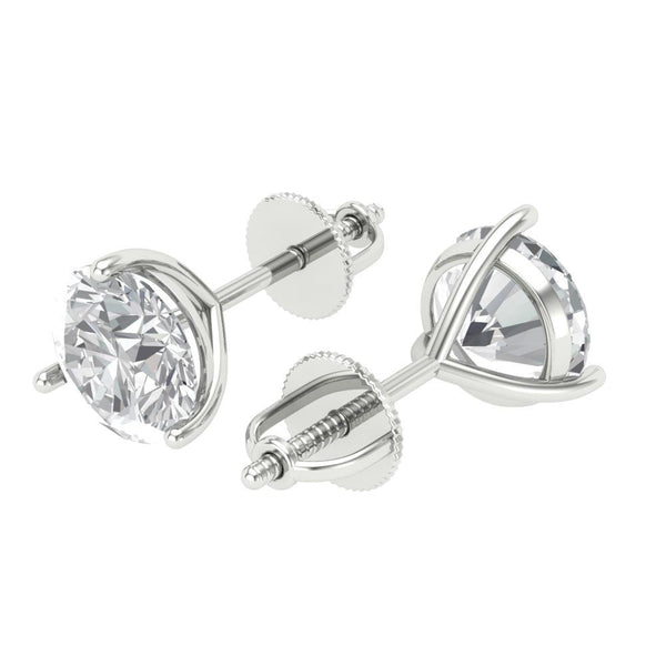 4 ct Brilliant Round Cut Solitaire Studs Clear Simulated Diamond Stone White Gold Earrings Screw back