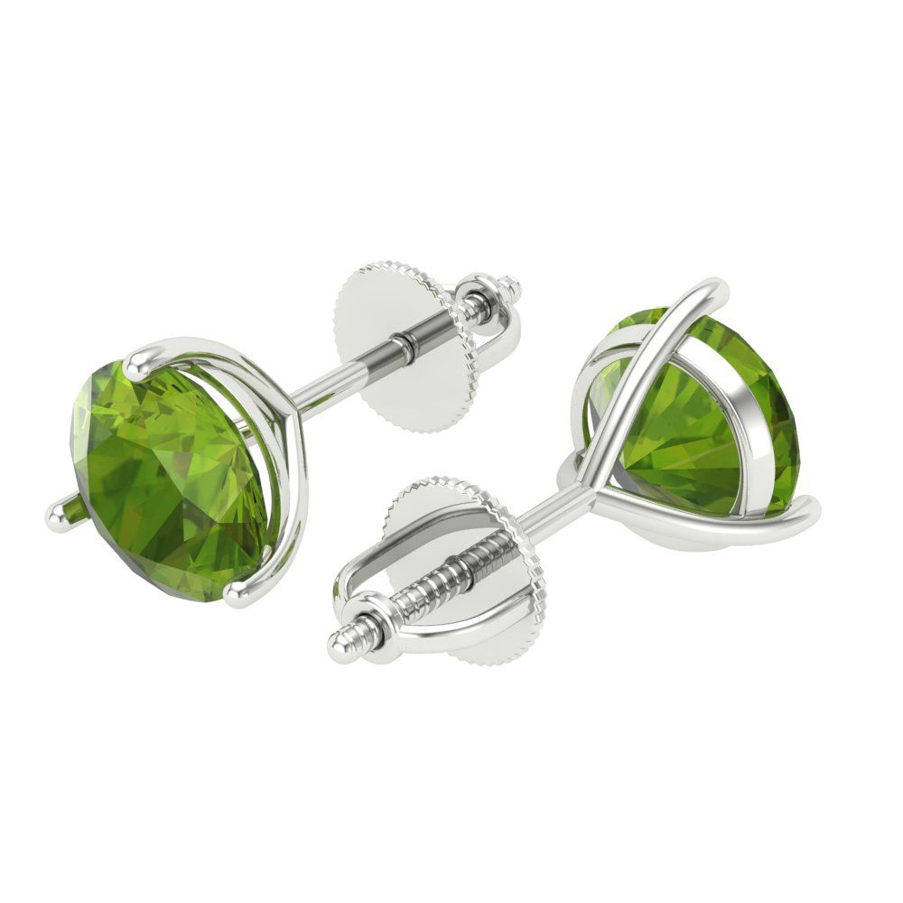 4 ctw Peridot Studs Earrings | 8.0mm Round Cut White Gold Screw back | August Birthstone