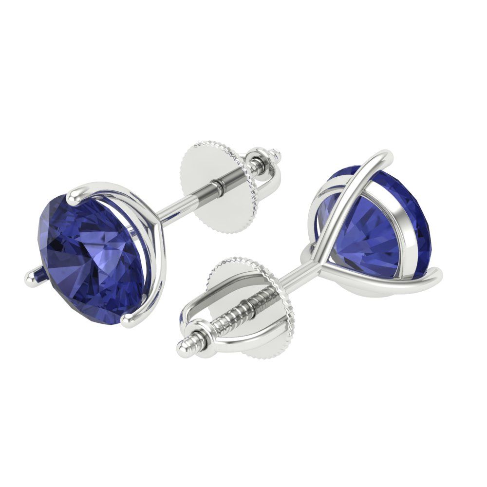 4 ctw Tanzanite Studs Earrings | 8.0mm Round Cut White Gold Screw back | December Birthstone