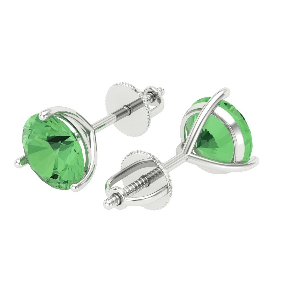 4 ctw Green Zirconia Studs Earrings | 8.0mm Round Cut White Gold Screw back | April Birthstone
