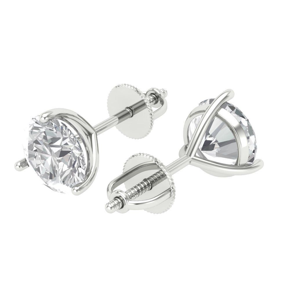 4 ctw White Sapphire Studs Earrings | 8.0mm Round Cut White Gold Screw back | April Birthstone