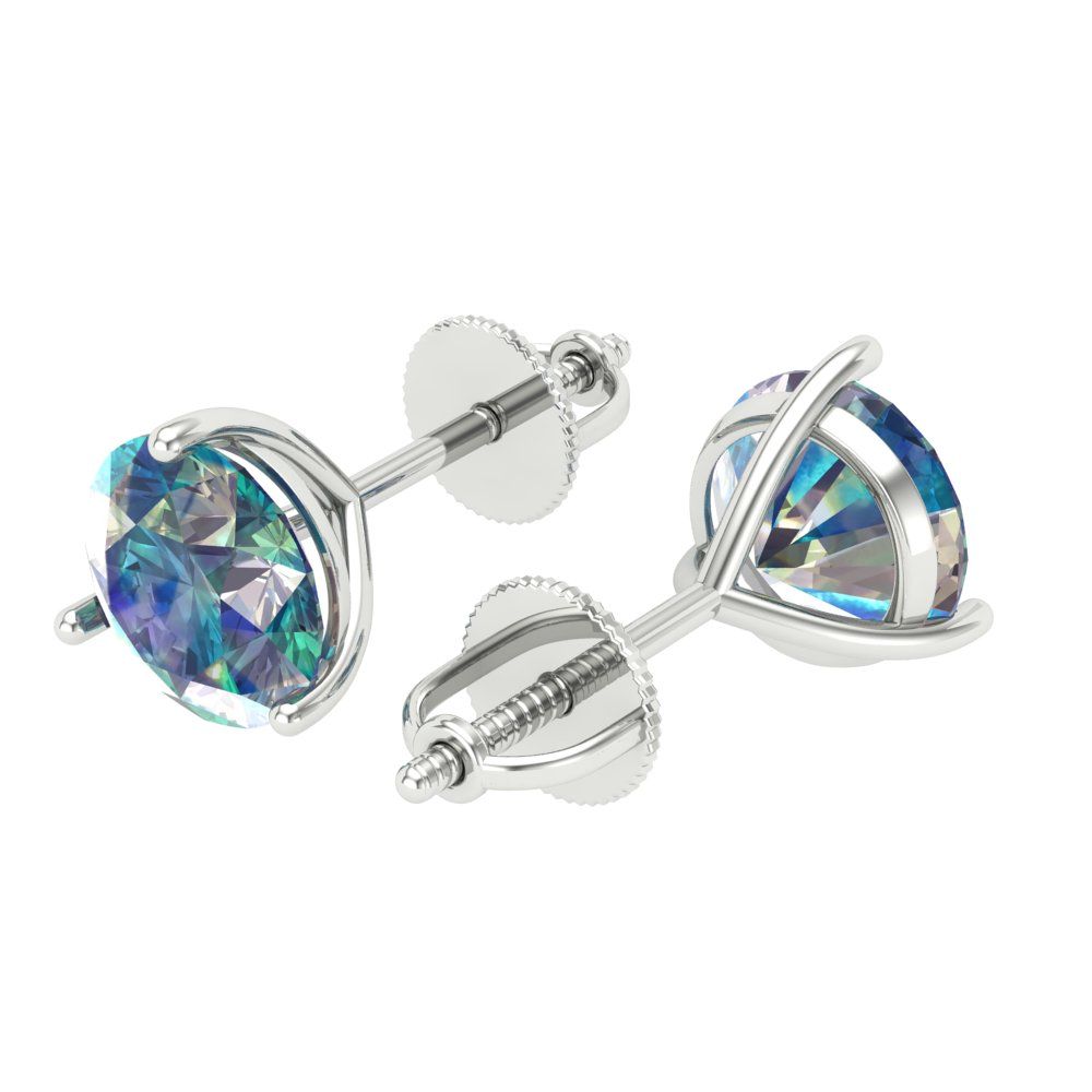 4 ctw Blue Moissanite Studs Earrings | 8.0mm Round Cut White Gold Screw back | April Birthstone