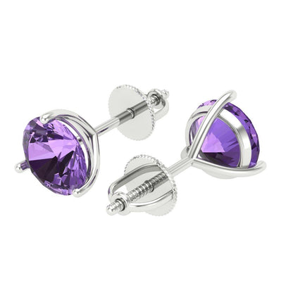 4 ctw Alexandrite Studs Earrings | 8.0mm Round Cut White Gold Screw back | June Birthstone