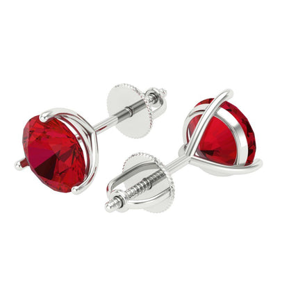 4 ctw Ruby Studs Earrings | 8.0mm Round Cut White Gold Screw back | July Birthstone