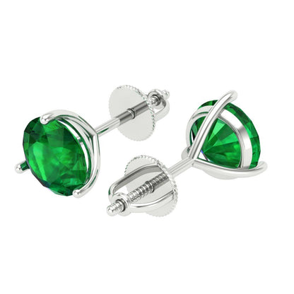 4 ctw Emerald Studs Earrings | 8.0mm Round Cut White Gold Screw back | May Birthstone