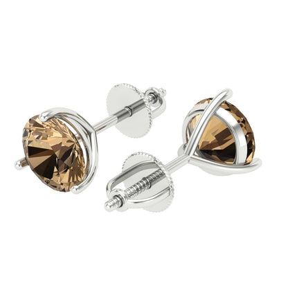 4 ctw Champagne Studs Earrings | 8.0mm Round Cut White Gold Screw back | April Birthstone