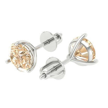 4 ctw Morganite Studs Earrings | 8.0mm Round Cut White Gold Screw back | February Birthstone