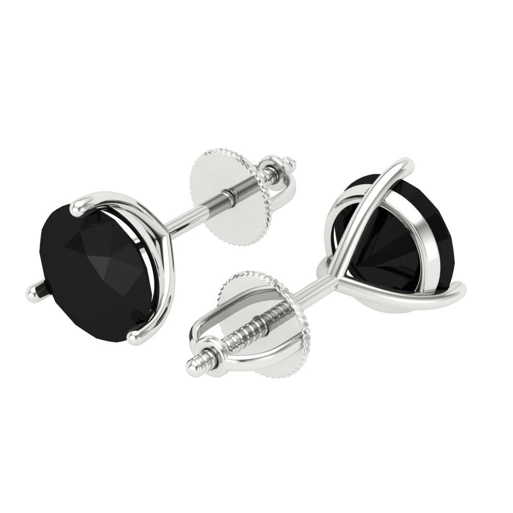 4 ctw Onyx Studs Earrings | 8.0mm Round Cut White Gold Screw back | July Birthstone