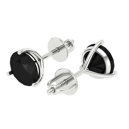 4 ctw Onyx Studs Earrings | 8.0mm Round Cut White Gold Screw back | July Birthstone