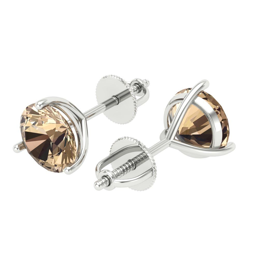 4 ctw Yellow Moissanite Studs Earrings | 8.0mm Round Cut White Gold Screw back | April Birthstone