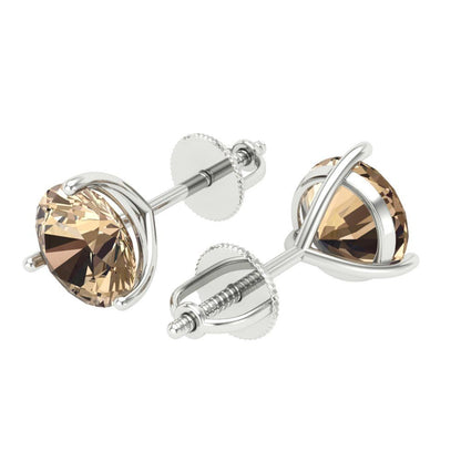 4 ctw Yellow Moissanite Studs Earrings | 8.0mm Round Cut White Gold Screw back | April Birthstone