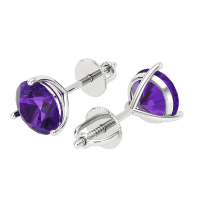 4 ctw Amethyst Studs Earrings | 8.0mm Round Cut White Gold Screw back | February Birthstone