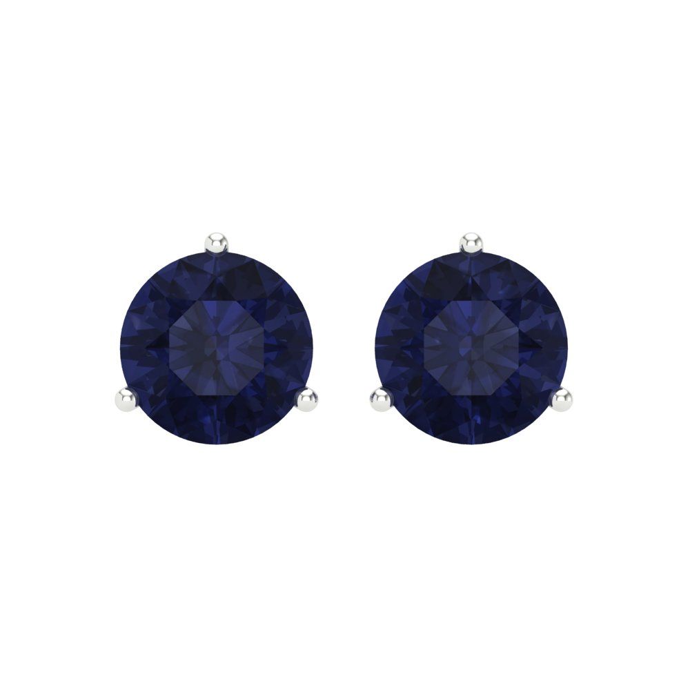 4 ctw Blue Sapphire Studs Earrings | 8.0mm Round Cut White Gold Screw back | September Birthstone
