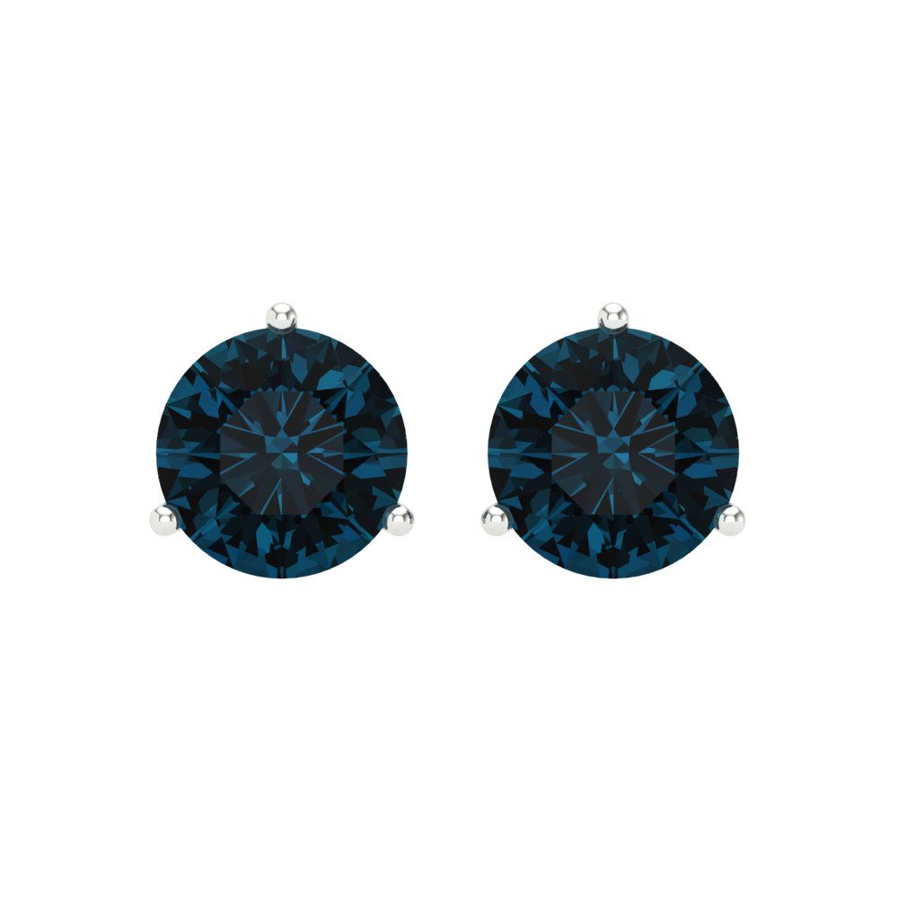 4 ctw London Blue Topaz Studs Earrings | 8.0mm Round Cut White Gold Screw back | December Birthstone
