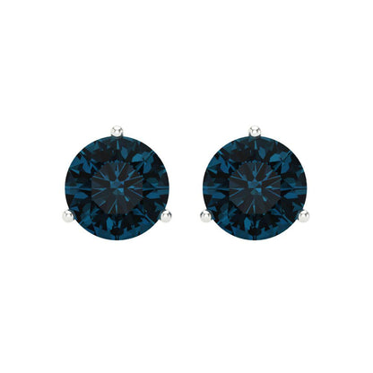4 ctw London Blue Topaz Studs Earrings | 8.0mm Round Cut White Gold Screw back | December Birthstone