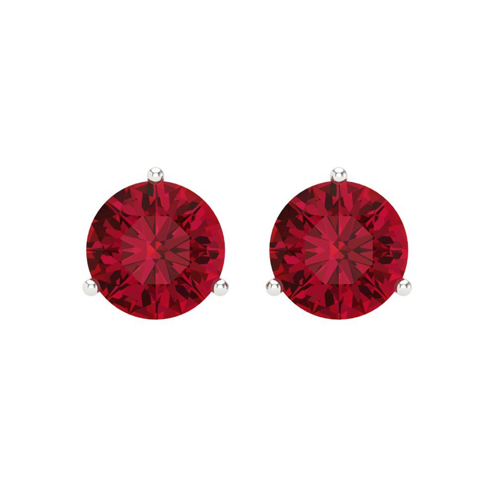 4 ctw Ruby Studs Earrings | 8.0mm Round Cut White Gold Screw back | July Birthstone