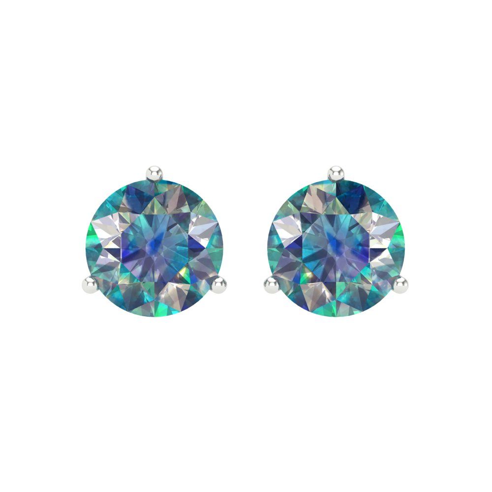 4 ctw Blue Moissanite Studs Earrings | 8.0mm Round Cut White Gold Screw back | April Birthstone