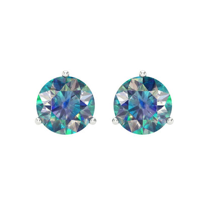 4 ctw Blue Moissanite Studs Earrings | 8.0mm Round Cut White Gold Screw back | April Birthstone